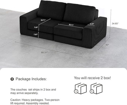 80.31‘’ Boneless Couch Cloud Modular Sectional Couches for Living Room, Modern Oversize Sofa with Deep Seat, Modular Loveseat Sofa, No Assembly Required