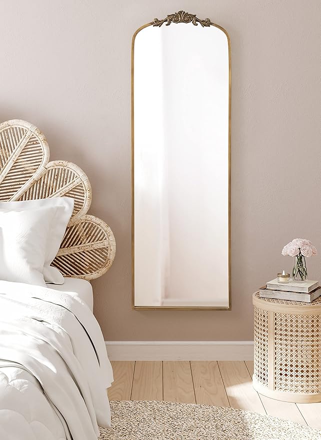 Kate and Laurel Arendahl Glam Arched Vintage Full Length Mirror; 18 x 58; Gold; Traditional Baroque Full Body Wall Mirror with Ornate Garland Inspired Crown