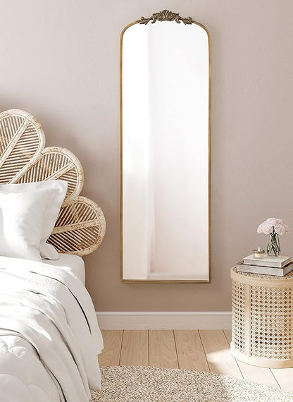 Kate and Laurel Arendahl Glam Arched Vintage Full Length Mirror; 18 x 58; Gold; Traditional Baroque Full Body Wall Mirror with Ornate Garland Inspired Crown