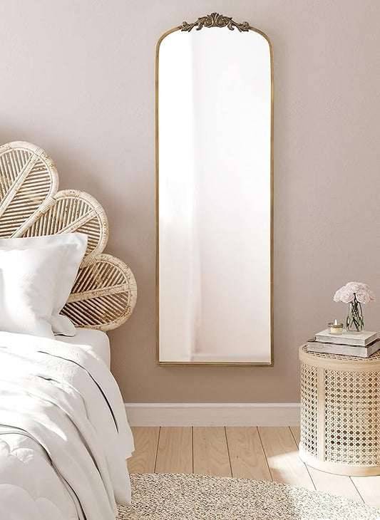 Kate and Laurel Arendahl Glam Arched Vintage Full Length Mirror; 18 x 58; Gold; Traditional Baroque Full Body Wall Mirror with Ornate Garland Inspired Crown