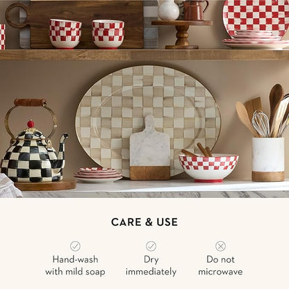 MACKENZIE-CHILDS Enamel Oval Platter, Serving Plate for Entertaining, Large, Brown-and-White Mocha Check