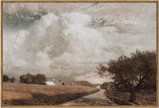 KBKBART Framed Canvas Wall Art, Vintage Wall Art European Landscape Oil Painting, Rustic Farmhouse Decor Country Landscape Print, Vintage Art Pictures for Bathroom Wall Decor Bedroom Living Room