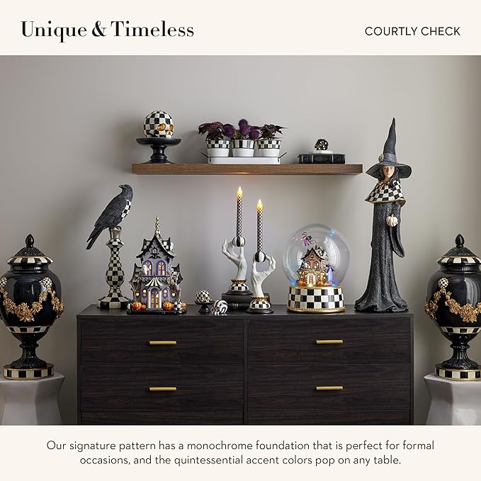 MACKENZIE-CHILDS Courtly Check Skull, Resin Halloween Home Decor