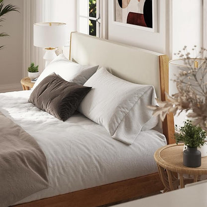 DG Casa Vandermark Solid Wood Easy Install King Bed Frame with Unique Headboard and Wooden Slat Support Included No Box Spring Required - Beige Walnut