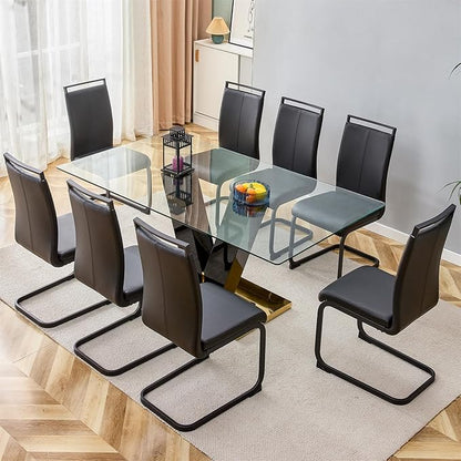 Glass Dining Table Set for 8, 71" Dining Table Set for 8, Dining Room Table and Chairs for Home