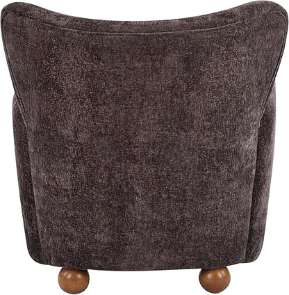 Christopher Knight Home Lindy Wingback Accent Chair, Upholstered Armchair with Rounded Wooden Legs, Curved Backrest Single Sofa, Soft Cushion Seating, Comfy Lounge Chair for Living Room, Dark Brown