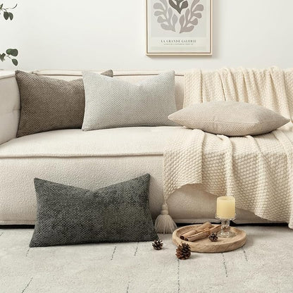 MIULEE Pack of 4 Throw Pillow Covers 12x20 Inch Neutral Soft Decorative Chenille Pillow Covers Farmhouse Boho Accent Cushion Covers for Mid Century Modern Home Decor Bedroom Living Room
