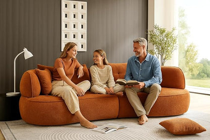 109" Modern Curved Sofa Sectional Couch, Luxury Comfy Boucle Upholstered Couches, Oversized 3 Seater Minimalist Deep Seat Modular Sofas for Living Room,Bedroom, Home Office, Apartment, Orange