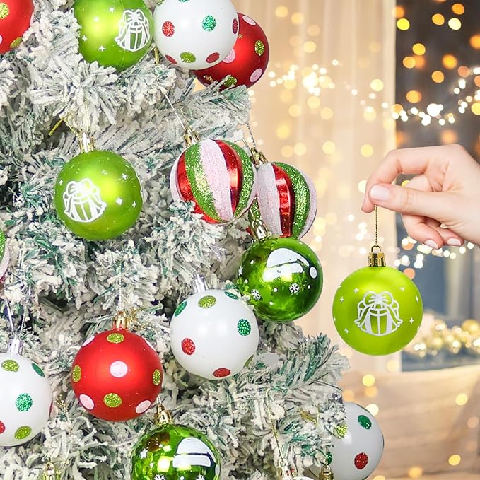 40PCS 2.36" Christmas Balls Ornaments, Plastic Christmas Tree Ornaments, Holiday Baubles, Hanging Decorations for Xmas Trees Holiday Party, Lime Green Baubles