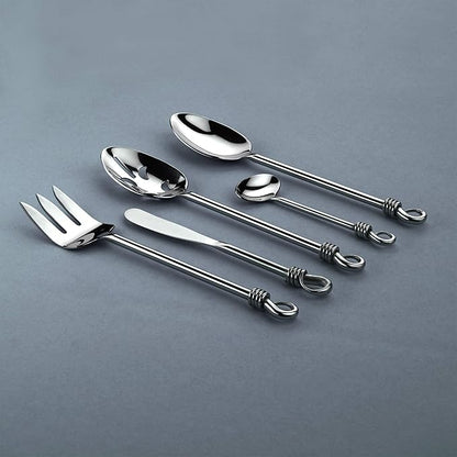Gourmet Settings 5-Pieces Hostess Silverware Twist Collection Polished Metal Flatware Serving Set, Stainless Steel Kitchen Utensils Knife/Fork/Spoons (34-701)