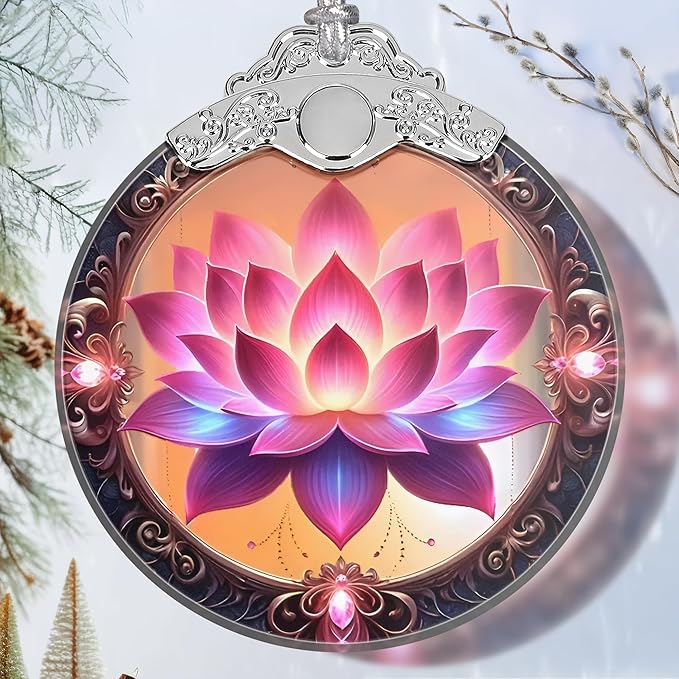 Christmas Ornament - Stained Glass Lotus - Home Decor - Holiday Present Ideas - Gift Exchange - Blooming Lotus