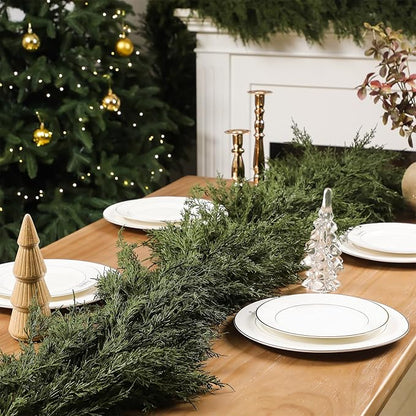Dingion 1 Pcs 6 ft Christmas Cedar Garland - Thick & Lush, Soft Realistic Artificial Faux Cedar Cypress Pine Garland for Holiday Christmas Winter Home Table Mantel Wall Indoor Seasonal Decoration