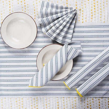 TARAN LIVING Printed Kitchen Dish Bar and Tea Towels Cotton, 18x28 inch with Trims, Cotton Dish Towel Sets (Blue Stripes, Set of 6)