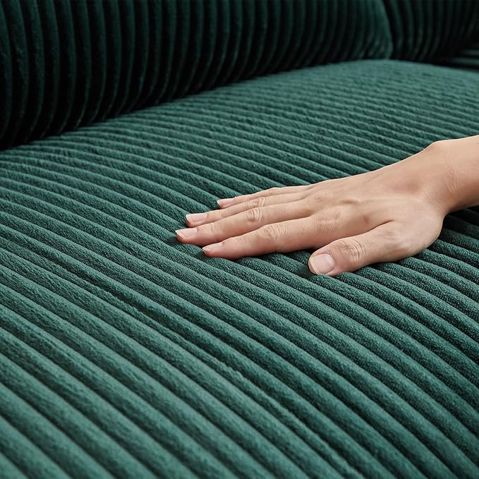 122'' Modern Curved Cloud Sofa Luxury Living Room 5 Seater Sectional Sofa Curve Design Comfortable Upholstered Sofas with Toffee Chair for Living Room Bedroom Apartment(Corduroy+Right Facing, Green)