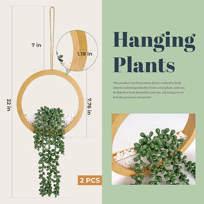 Der Rose 2 Pack Boho Wall Decor Fake Plants 15" Hanging Artificial Succulents Plants for Bohemian Living Room Bathroom Accessories