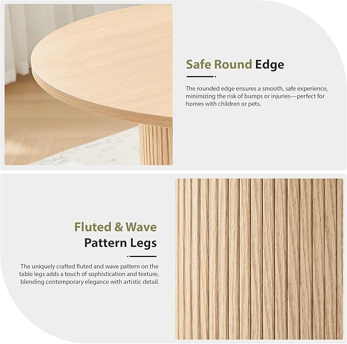 31.5" Round Dining Table for 2-4, Modern Farmhouse Kitchen Table with 2-Tier Storage Shelf, Small Wooden Circle Dining Tables with Fluted Base for Home Dining Room Living Room (Natural)