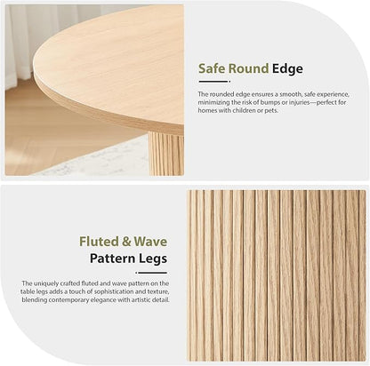 31.5" Round Dining Table for 2-4, Modern Farmhouse Kitchen Table with 2-Tier Storage Shelf, Small Wooden Circle Dining Tables with Fluted Base for Home Dining Room Living Room (Natural)