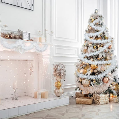 WILLBOND 50 ft Christmas Tinsel Garland Metallic Tinsel Twist Garland Christmas Tree Decorations New Year Wedding Birthday Hanging Decorations Party Supplies, 3 Inch(White)