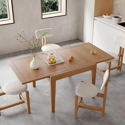 Acanva Rectangle Extendable Dining Table for 4-6 Person, Modern Kitchen Small Space Tables with Solid Wood Legs, Natural Oak