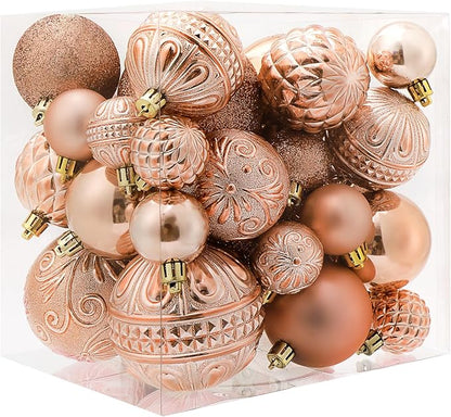 Christmas Ball Ornaments Rose Gold Christmas Tree Decorations with Hang Rope-36pcs Shatterproof Christmas Ornaments Set with 6 Styles in 3 Sizes(Small Medium Large)