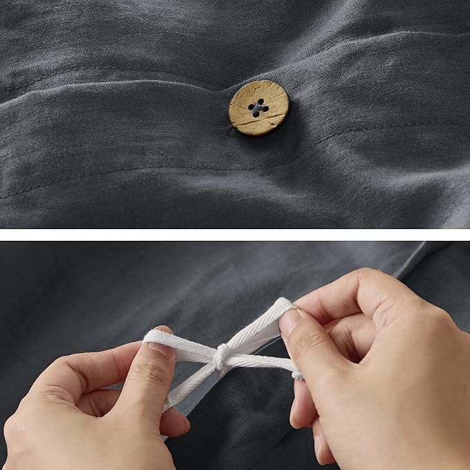 Bedsure Linen Duvet Cover Queen - Linen Cotton Blend Bedding Set, Soft & Cozy, 3 Pieces, 1 Duvet Cover 90x90 Inches and 2 Pillowcases, Charcoal Grey Color Cooling Bedding, Comforter Sold Separately