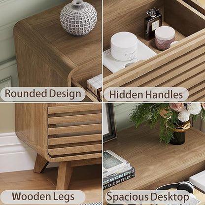 Fluted Dresser for Bedroom, Wide 6 Drawers Dresser, Chests of Drawers with Grille & Curved Design, Dressers Slides Pre-Installed, Large Wood Drawer Organizer for Bedroom Hallway, Natural Oak