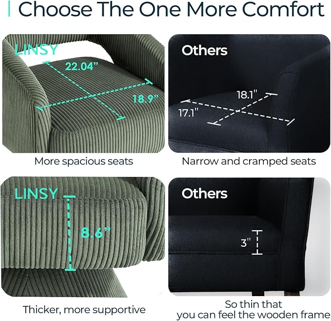 LINSY Swivel Barrel Chair, 360 Modern Swivel Accent Chair Boucle Swivel Chair Round, Green Corduroy Chairs with Arms, Small Barrel Chair for Small Spaces Bedroom Living Room