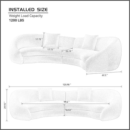 KEIKI 126" Curved Oversized Boucle Sectional Sofa with Love Heart Design, Modern 5-Seater Polyester Couch with 2 Decorative Pillows and Rolled Arms, Easy Assembly, for Apartment, Living Room, Black