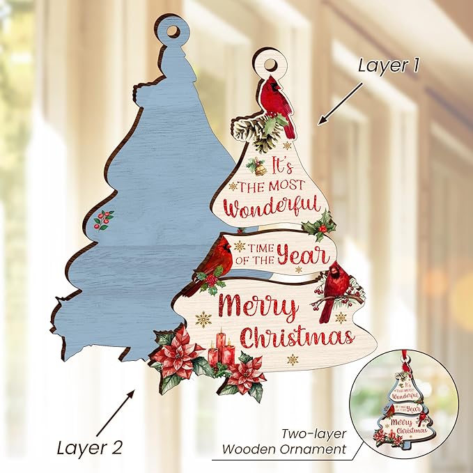 Christmas Cardinal Gifts for Women Men - Double Layered Wooden Red Cardinal Christmas Ornaments 2025 - Sympathy Gifts for Loss of Loved One, Memorial Gift Ideas for Xmas Tree Decorations