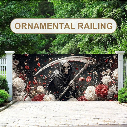 6 x 13 ft Halloween Garage Door Decorations Halloween decorations Witch Door Cover, Hanging Banner, Cauldron Backdrop Mural for Home, Outdoor, Indoor, Spooky Party, Wall, Window (Scythe-1)