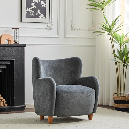Christopher Knight Home Auden Low Profile Wingback Accent Chair, Fabric Club Chair, Velvet Upholstered Armchair, Curved Backrest Single Sofa, Soft Reading Lounge Chair for Living Room, Dawn Grey