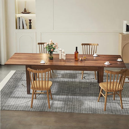 71''- 106'' Extendable Dining Room Table, Expandable Dining Table, Modern Large Table, for 6-10 Person, Walnut Brown