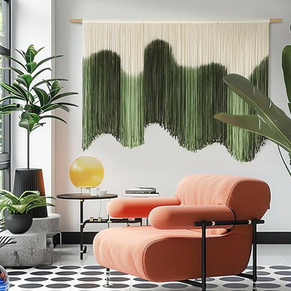 IOWER Large Macrame Wall Hanging Boho Wall Art Green Fiber Dip-Dyed Handmade Macrame Cord for Headboard Bedroom Living Room Fireplace 57" W x 39" L