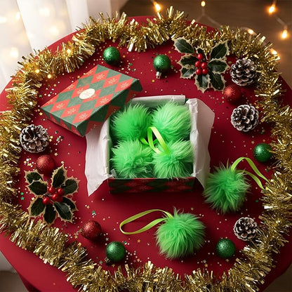 12 Pcs Lime Green Furry Christmas Ball Ornaments for Xmas Tree Hanging Decorations Soft Faux Fur Pom Pom Ball Home Fireplace Party Mantel DIY Decor (2.4 Inches)