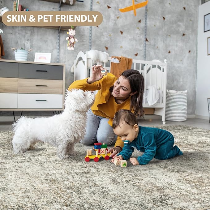 Runner Rug for Hallways Kitchen 2'6"x8' Washable Non Slip: Carpet Non Skid 8ft Entryway Rubber Backed 8 Feet Neutral Abstract Modern Rug Low Pile Pet Friendly Indoor Beige Brown