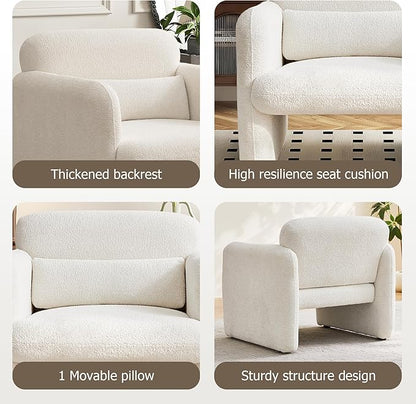 33.86" Accent Chairs, Modern Upgrade Sherpa Fabric Arm Chair Comfy Upholstered Armchair Leisure Single Sofa Chair with a Waist Pillow for Bedroom, Office and Living Room