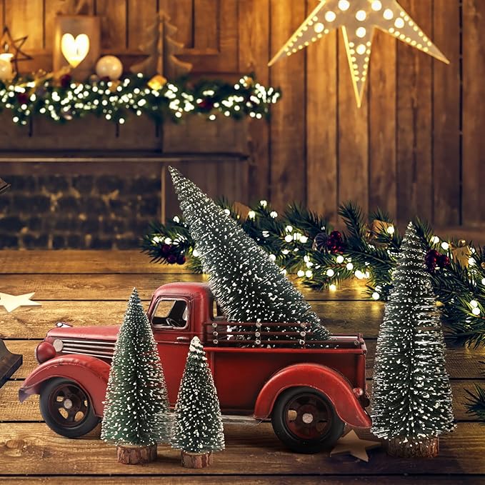 Mini Christmas Tree, Small Pine Tree with Wooden Bases for Xmas Holiday Party Home Tabletop Tree Decor (Green 4pcs)