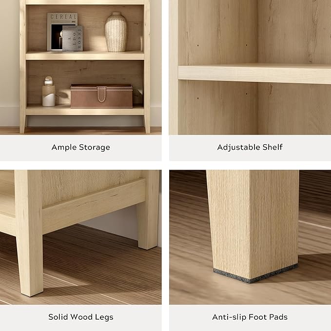 71" Tall Arched Bookcase Set of 2, 5 Tier Bookshelf with Adjustable Shelves Wood Storage Cabinet Freestanding Display Kitchen Pantry for Living Room Home Office, Light Oak