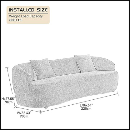 KEIKI 87" Curved Oversized Boucle Cloud Sofa with Thickened Seat Cushions and Backrest, Modern 3-Seater Upholstered Corner Fluffy Couch, No Assembly Required, for Apartment, Living Room, Dark Brown