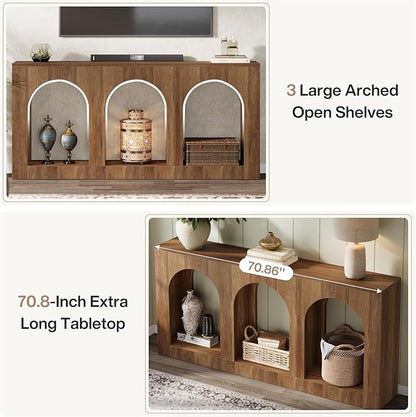 Tribesigns 70.9" Console Table with Storage, Wood Entryway Entry Table with 3 Arched Shelves for Foyer, Hallway, Living Room, Behind Couch Sofa, Narrow Long