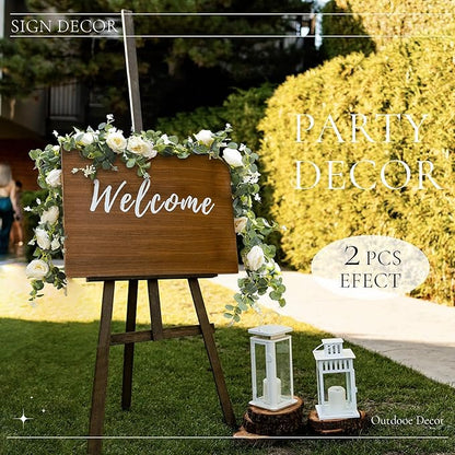 Der Rose 2Pcs Artificial Eucalyptus Flower Garland with Fake Rose Flower Vine Seeded Eucalyptus Leaves Greenery Garland for Wedding Table Backdrop Party Centerpiece Room Decor (Champagne-Total 13FT)