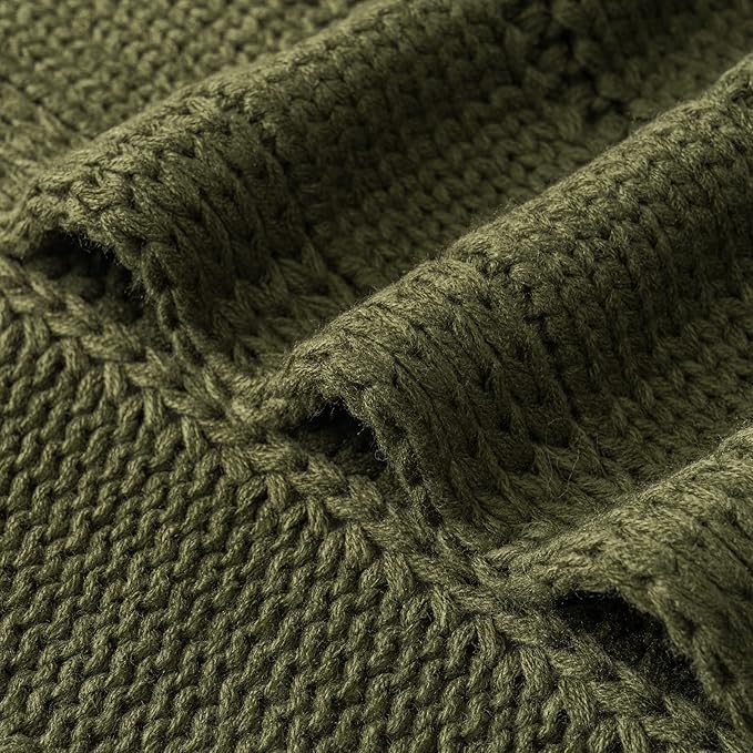 RECYCO Cable Knit Moss Green Throw Blanket Twin Size, Super Soft Warm Cozy Decorative Knitted Throw Blanket 3.6LB for Bed, Chair Large 60"x80"