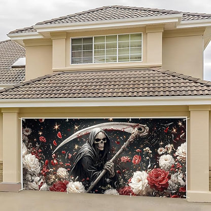 6 x 13 ft Halloween Garage Door Decorations Halloween decorations Witch Door Cover, Hanging Banner, Cauldron Backdrop Mural for Home, Outdoor, Indoor, Spooky Party, Wall, Window (Scythe-1)