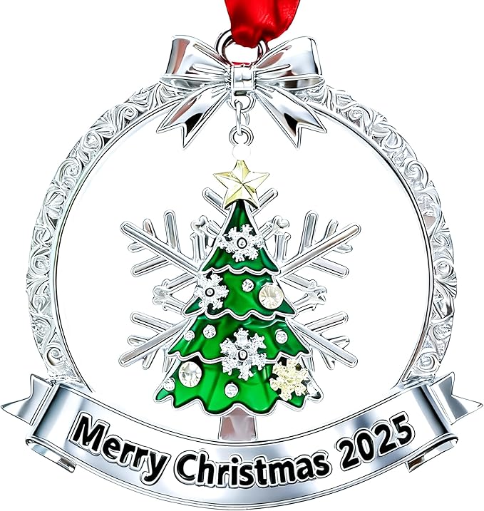 Christmas Ornament 2025 for Christmas Tree Decorations Xmas Wreath Ornament with Hanging Snowflake Dated 2025 Metal Xmas Ornament for Holiday Decorative Keepsake Gifts