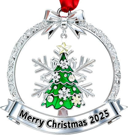 Christmas Ornament 2025 for Christmas Tree Decorations Xmas Wreath Ornament with Hanging Snowflake Dated 2025 Metal Xmas Ornament for Holiday Decorative Keepsake Gifts