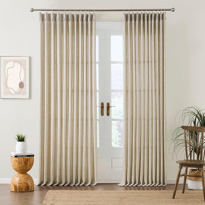 RAIN CITY Beige Pinch Pleated Sheer Curtains 100 Inches Long,W50 x L100 Inch Light Filtering Curtain for Kids Bedroom Nursery Privacy Pinch Pleated Back Tab with Hooks Semi Sheer Drapes 2 Panels Set