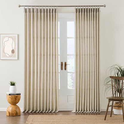 RAIN CITY Beige Pinch Pleated Sheer Curtains 92 Inches Long,W50 x L92 Inch Light Filtering Drapes for Kids Bedroom Nursery Privacy Back Tab with Hooks Semi Sheer Curtain 2 Panels Set
