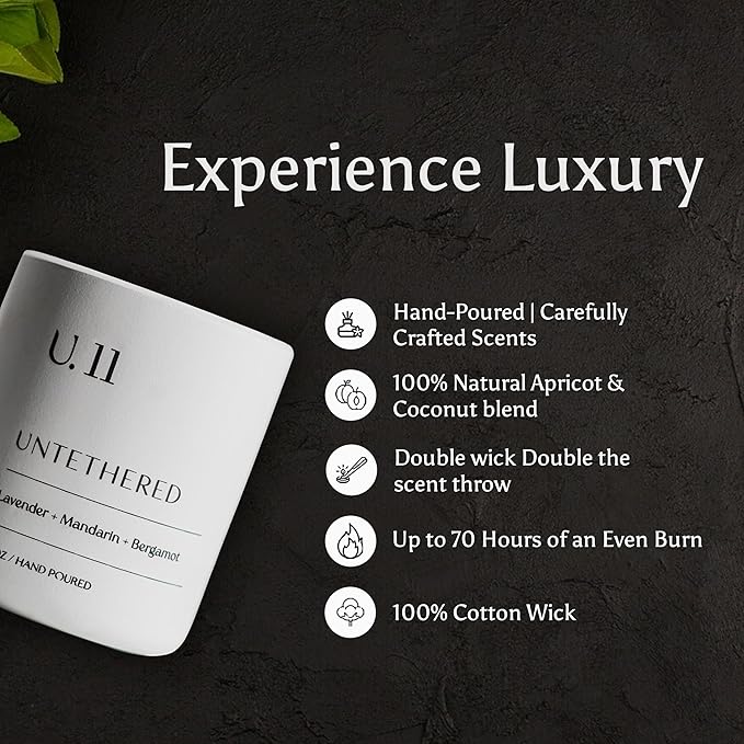 U.11 Luxury Scented Candle – Lavender, Mandarin & Cedarwood | Hand-Poured in USA w/ 100% Natural Coconut & Apricot Wax | Double Wick, Long-Lasting Aromatherapy Candle for Home, Gift & Rest (12.5 oz)
