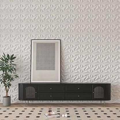 Art3dwallpanels 50 Pack 3D Wall Panel Diamond for Interior Wall Décor, PVC Flower Textured Wall Panels for Living Room Lobby Bedroom Hotel Office, White, 12''x12''