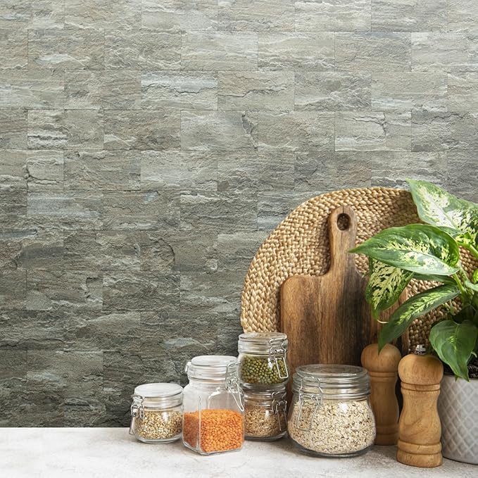 AULIGET 3" x 6" Subway Tile Peel and Stick Backsplash, Thick PVC Stick on Wall Tiles (4, Apache Brown Rock)